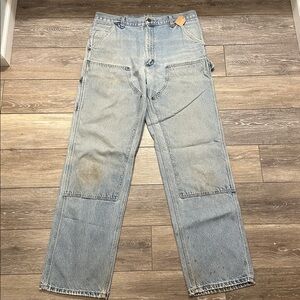 Vintage Double Knee Carhartt Jeans Carpenter Distressed Grunge Worked In 34x33